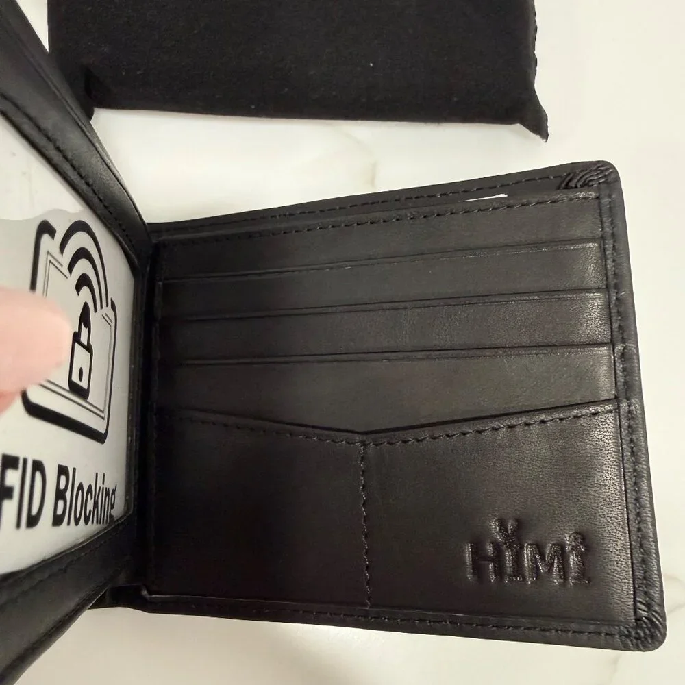 Mens Genuine Leather Wallet RFID Blocking Bifold 2‎ ID Window Black NEW